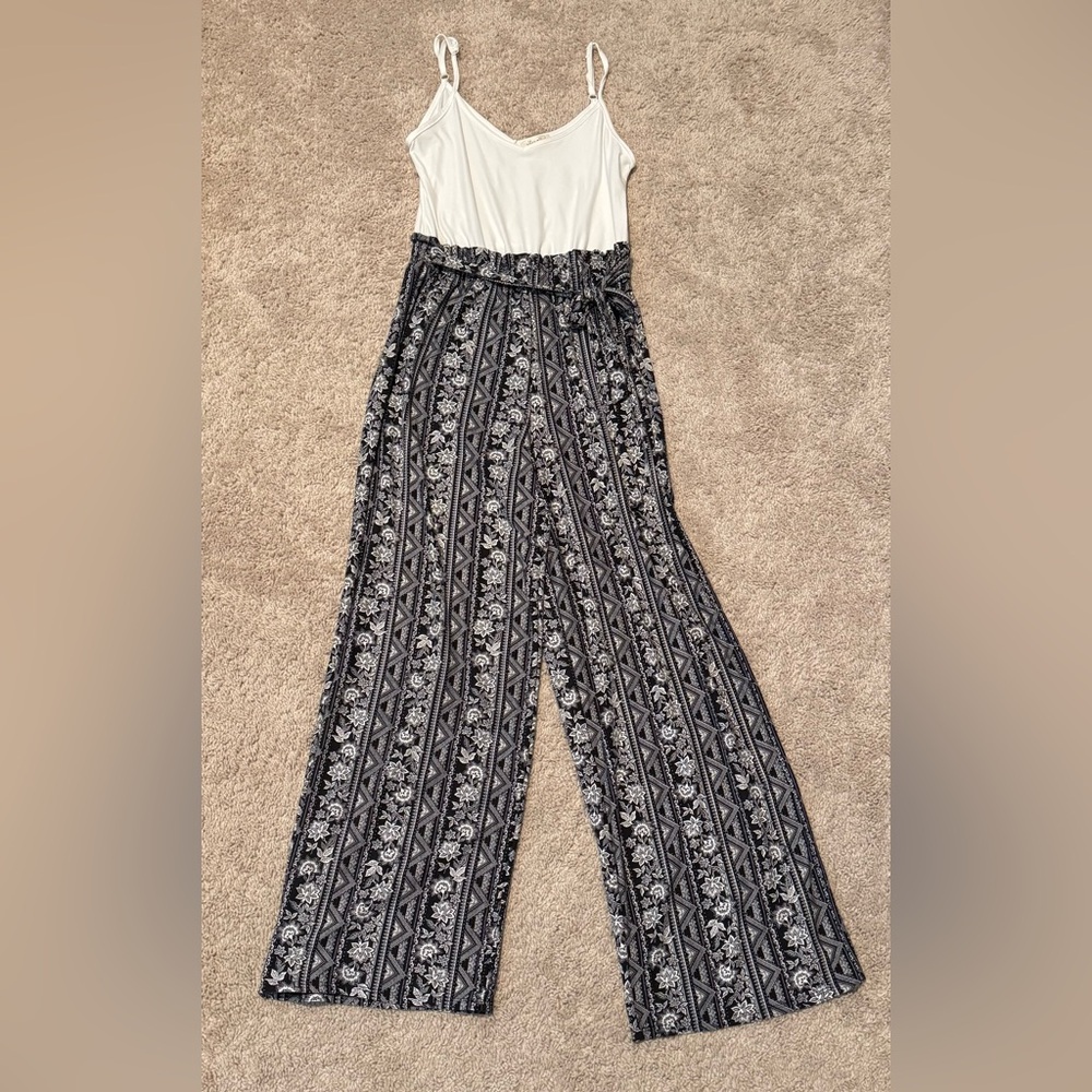 Ultra Flirt Black and White Floral Jumpsuit